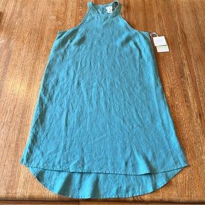 Sigrid Olsen 100% Linen Blue Green Sleeveless Dress Size Small NWT